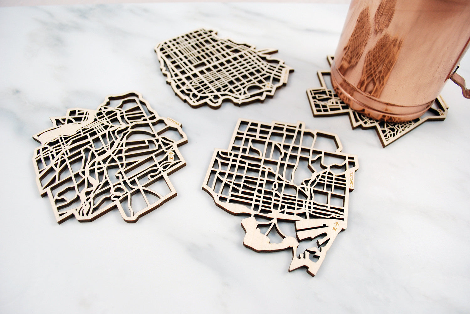 Canadian Cities Map Coasters (set of 4)